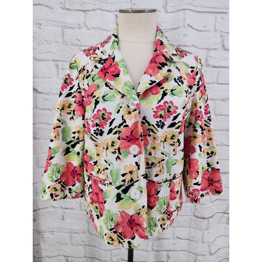 Studio Works Floral Jacket Church Summer Colorful Floral Cotton Stretch Large‎ P